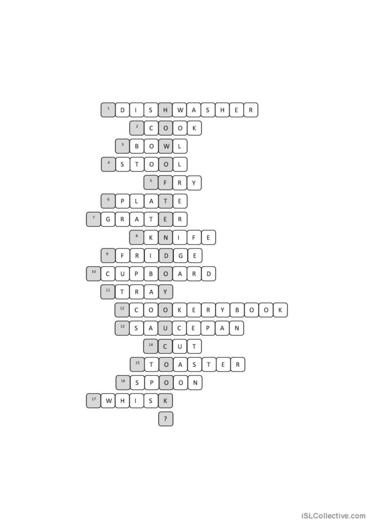 Kitchen Crossword Puzzle Kitchen Crossword Puzzle
