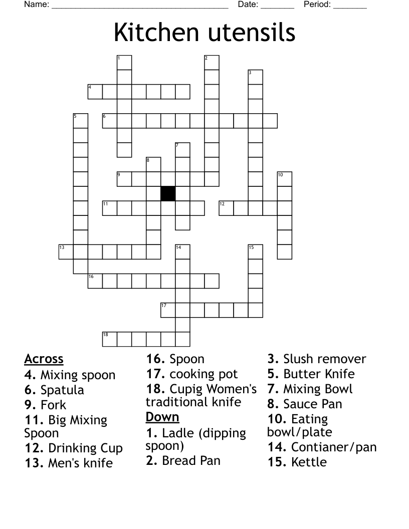 Kitchen Utensils Crossword WordMint