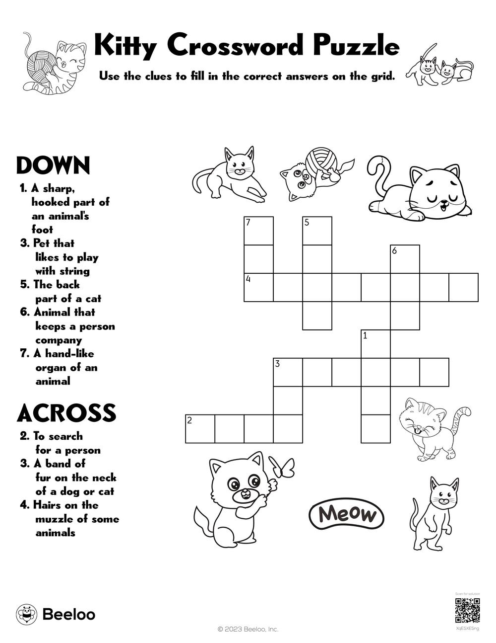 Kitty Crossword Puzzle Beeloo Printable Crafts And Activities For Kids