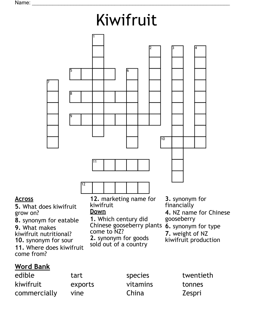 Kiwifruit Crossword WordMint