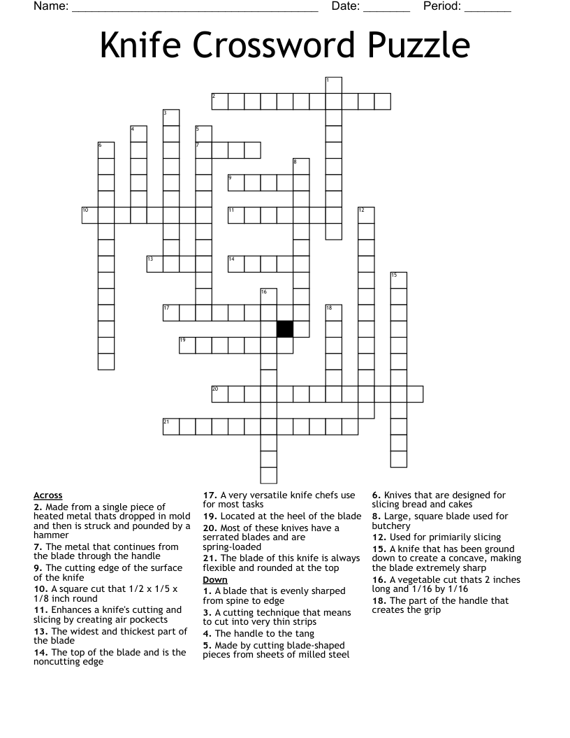 Knife Crossword Puzzle WordMint