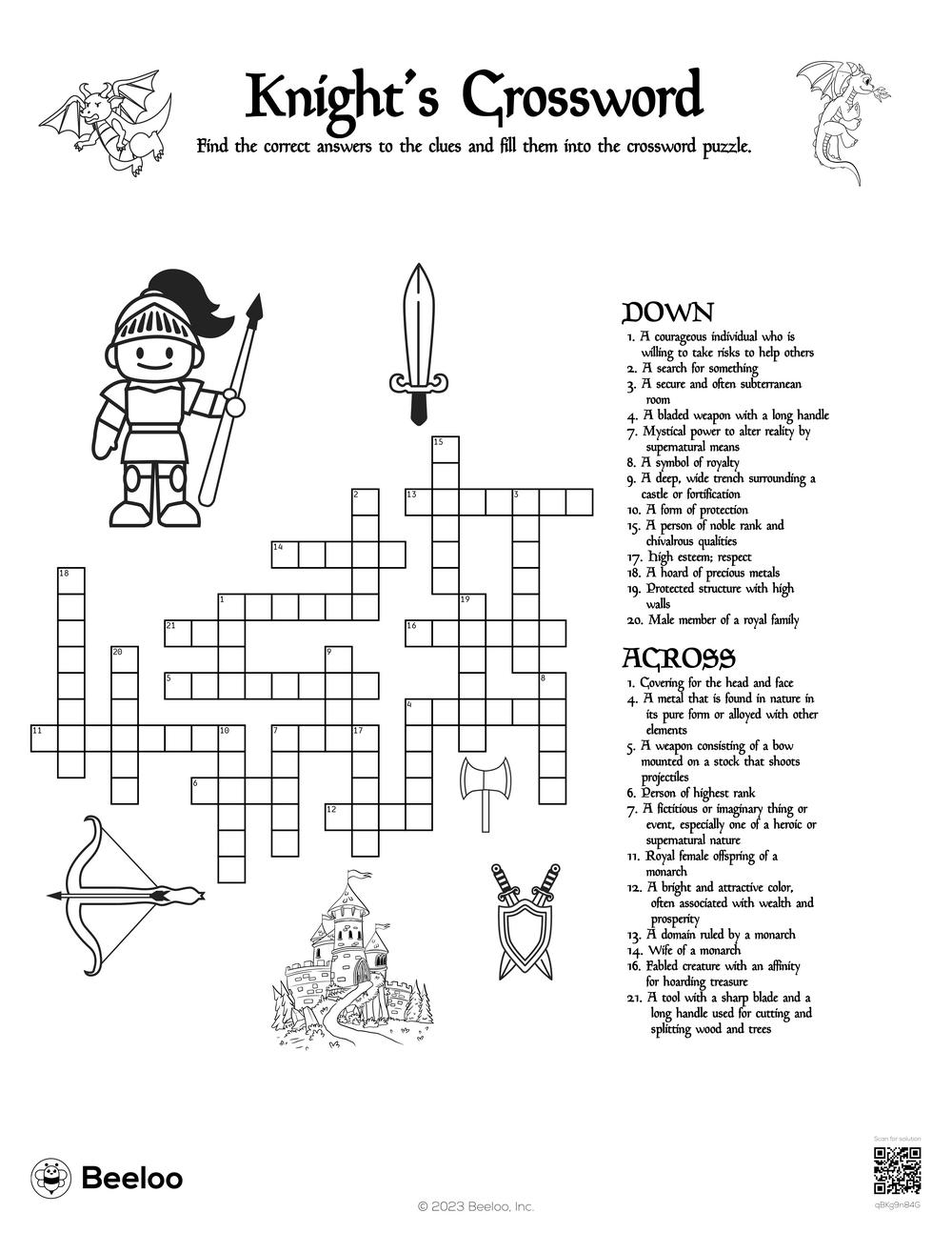 Knight s Crossword Beeloo Printable Crafts And Activities For Kids