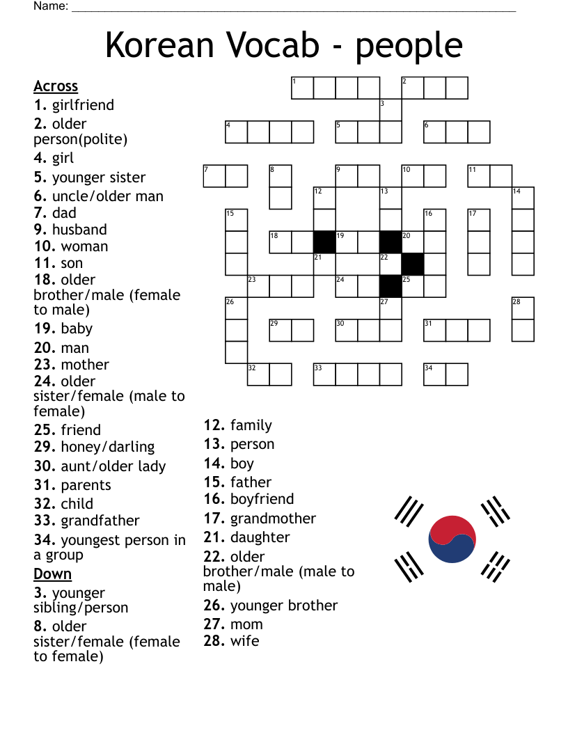 Korean Vocab People Crossword WordMint