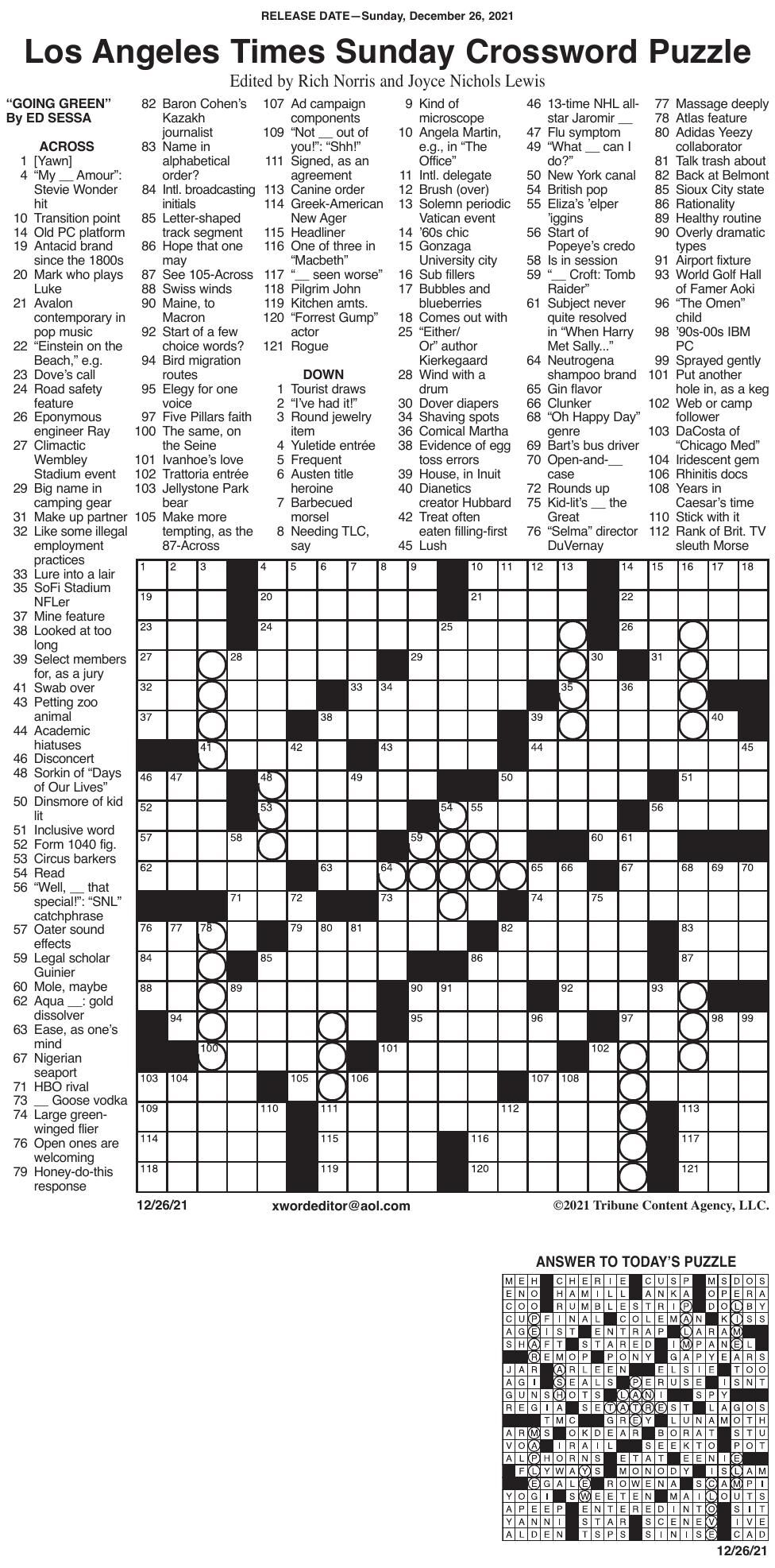 LA Times Crossword 12 26 Messenger inquirer