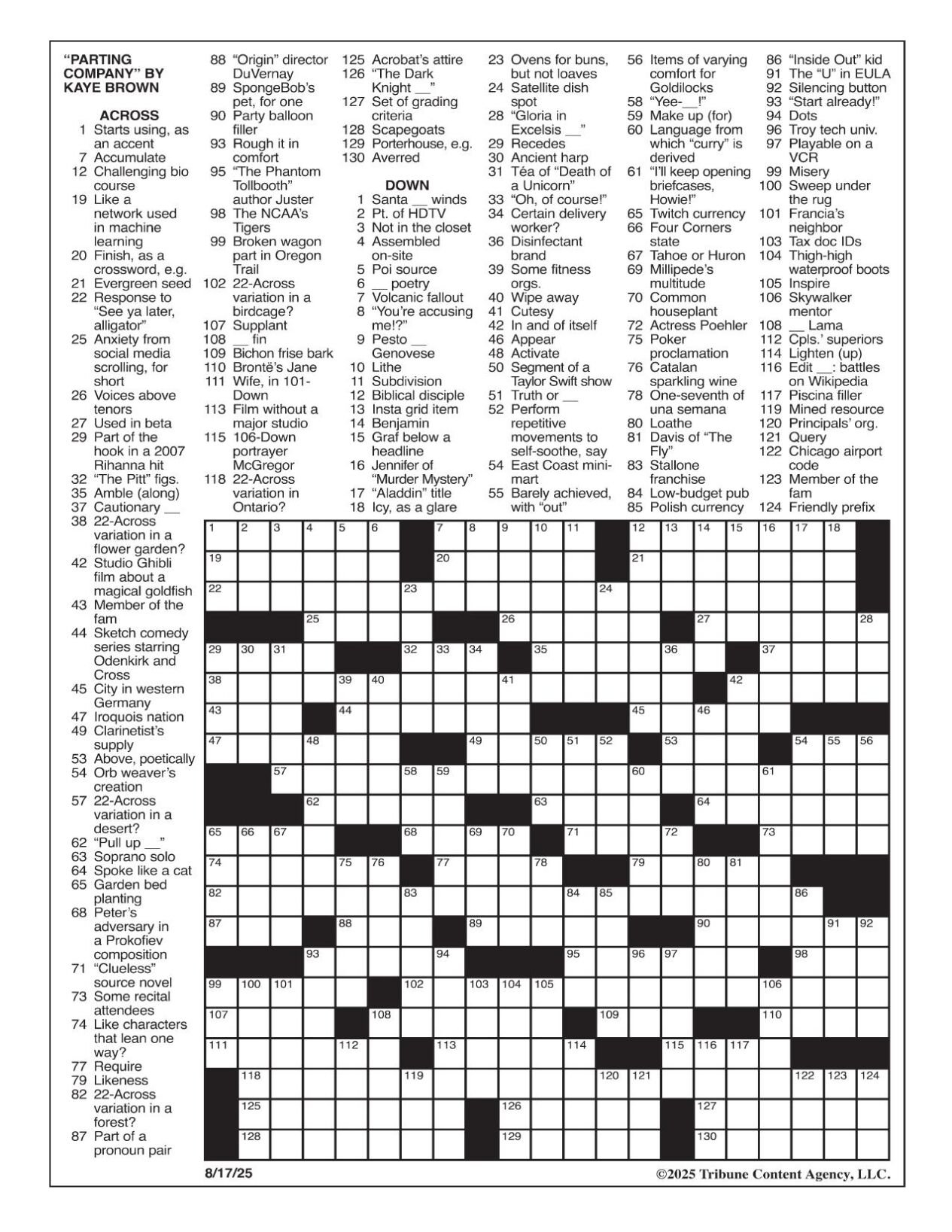 LA Times Crossword Aug 17 2025 Crosswords Yakimaherald