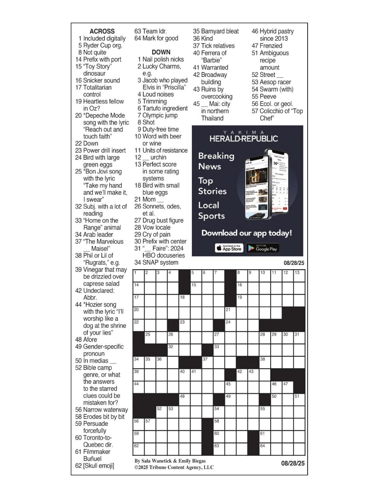 LA Times Crossword Aug 28 2025 Crosswords Yakimaherald