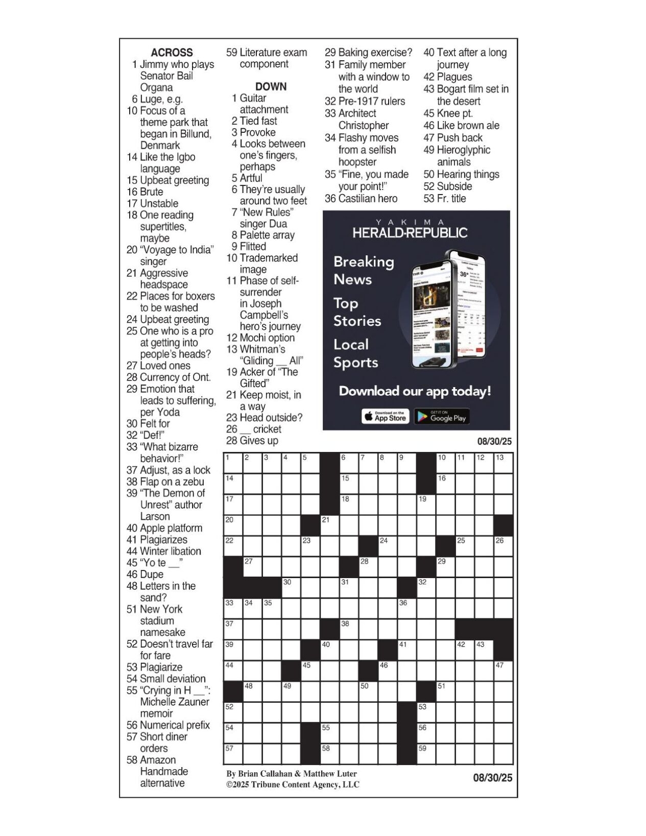 LA Times Crossword Aug 30 2025 Crosswords Yakimaherald