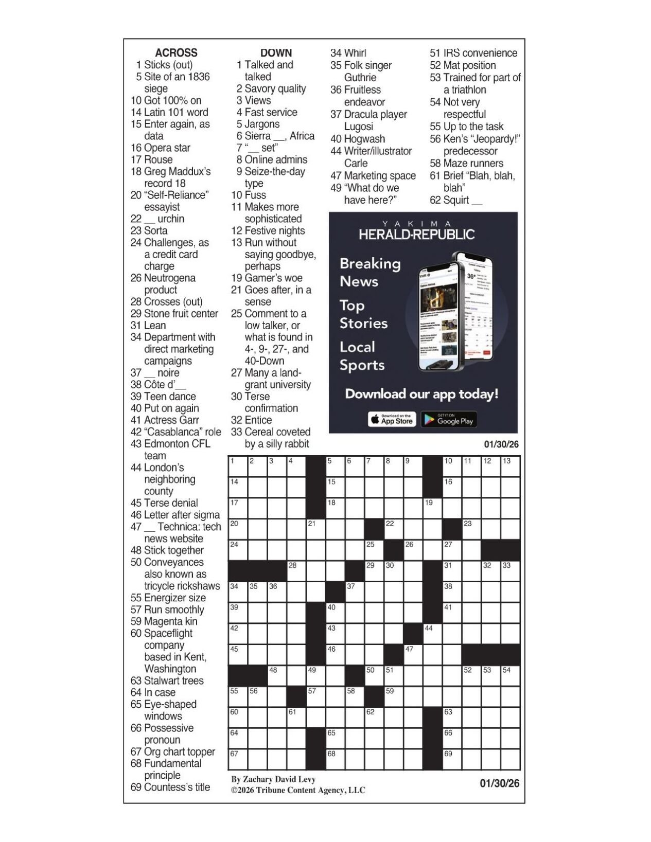LA Times Crossword Jan 30 2026 Crosswords Yakimaherald