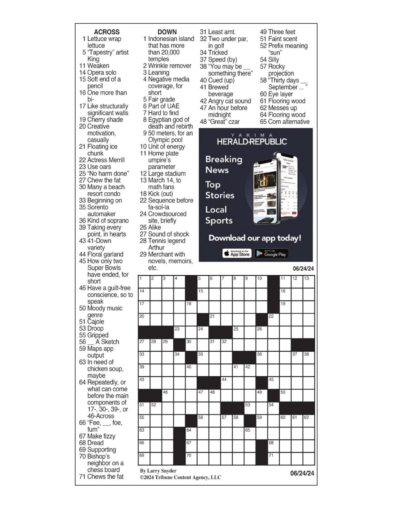 LA Times Crossword June 24 2024 Crosswords Yakimaherald