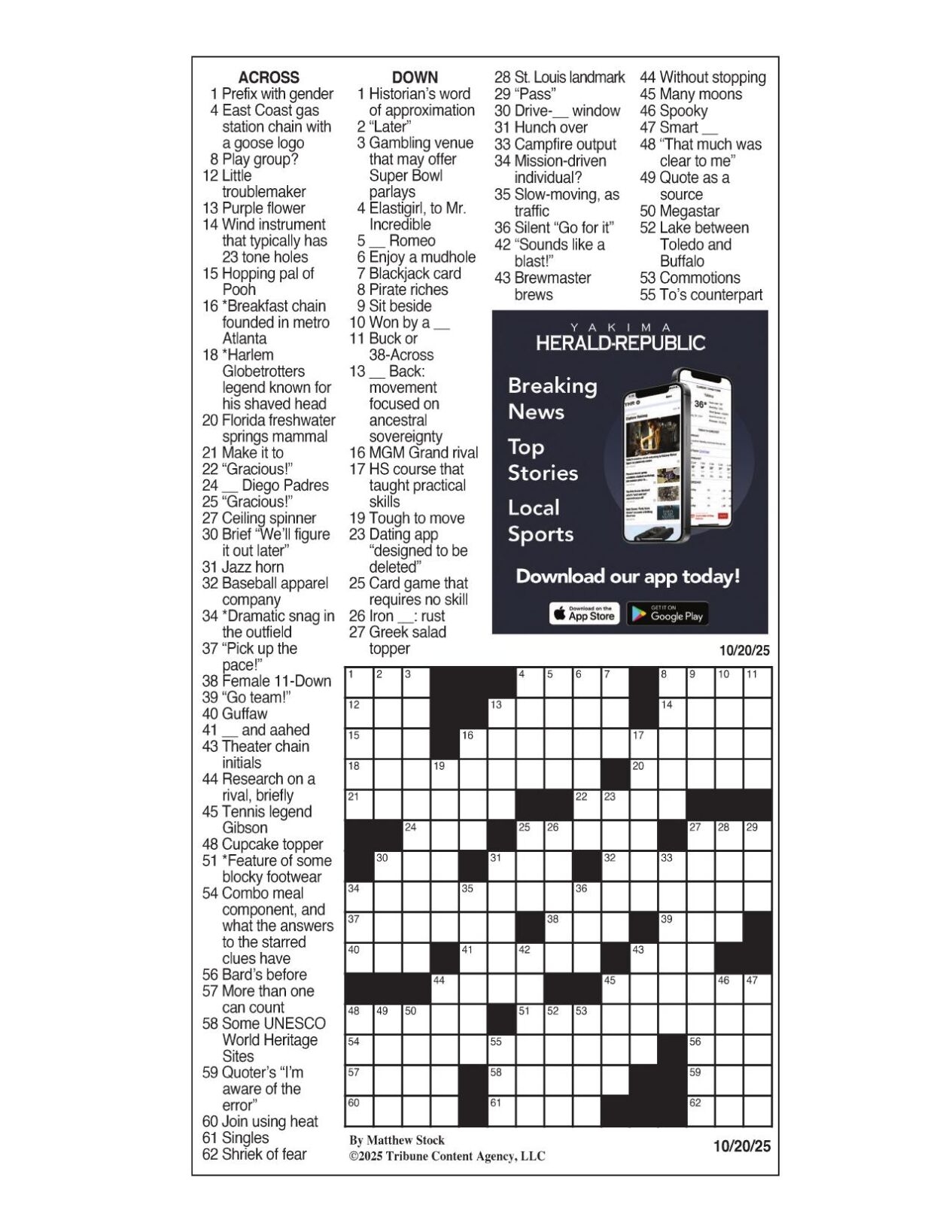 LA Times Crossword Oct 20 2025 Crosswords Yakimaherald LA Times Crossword Oct 20 2025 Crosswords Yakimaherald