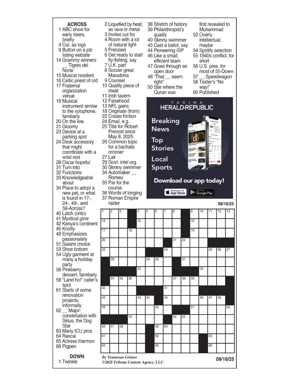 LA Times Crossword Sept 16 2025 Crosswords Yakimaherald
