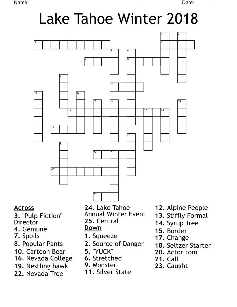 Lake Tahoe Winter 2018 Crossword WordMint