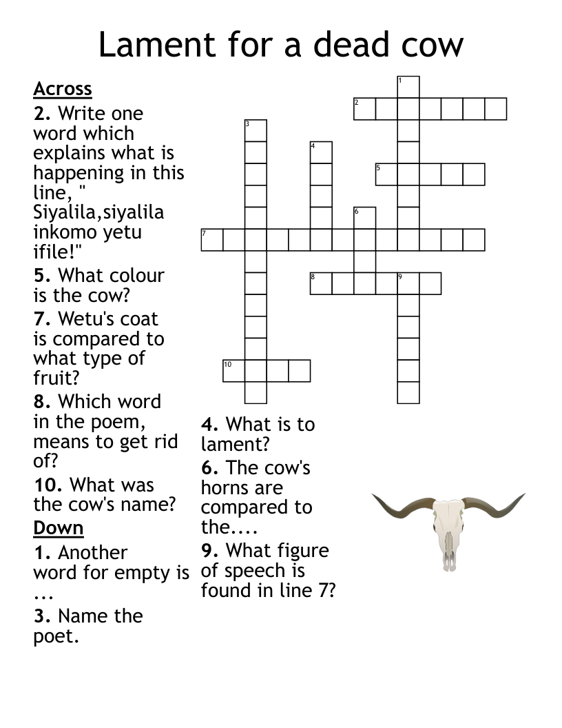 Lament For A Dead Cow Crossword WordMint