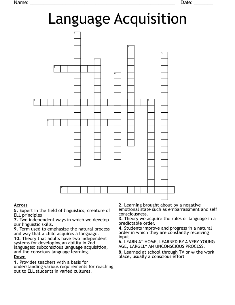 Language Acquisition Crossword WordMint