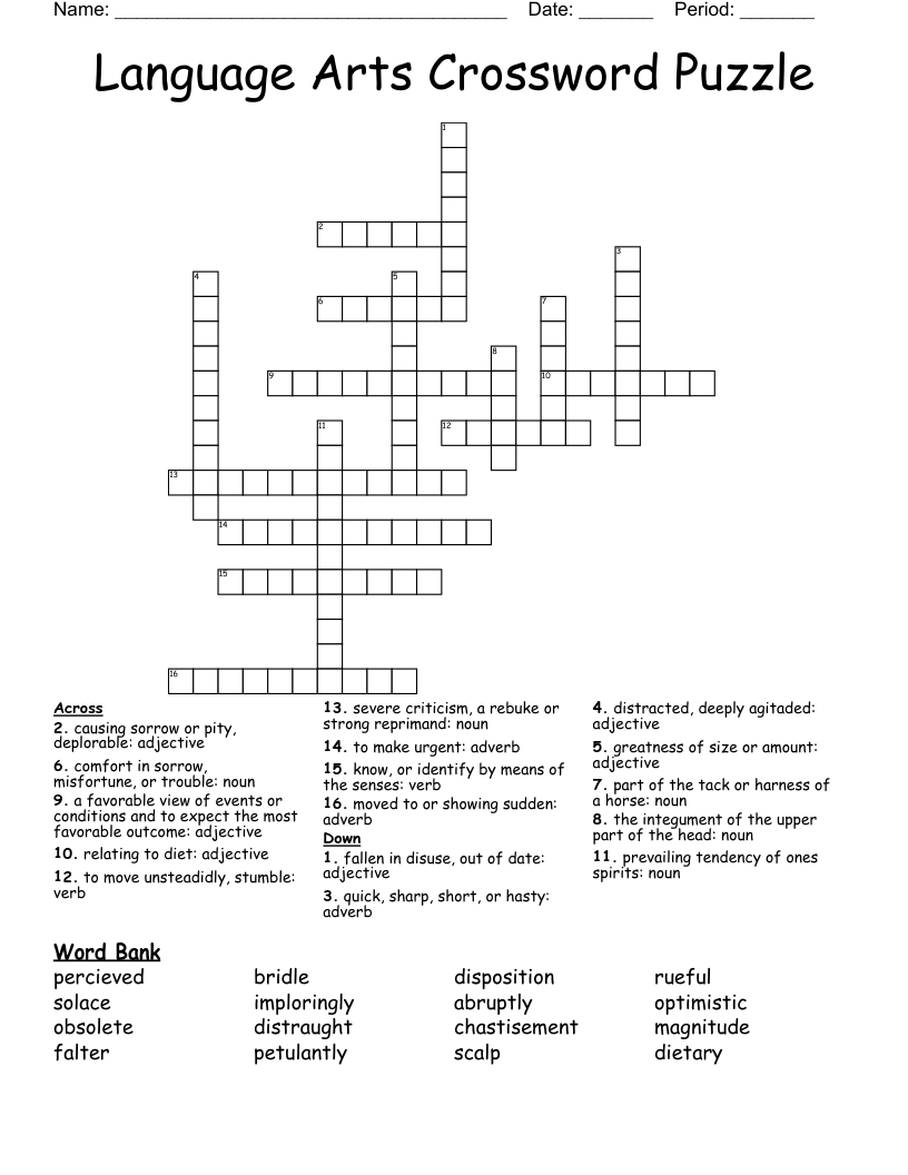 Language Arts Crossword Puzzle WordMint
