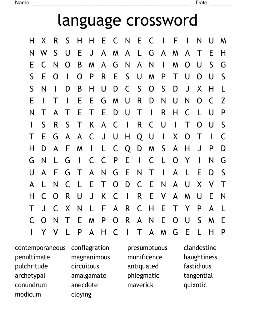 Language Crossword Word Search WordMint