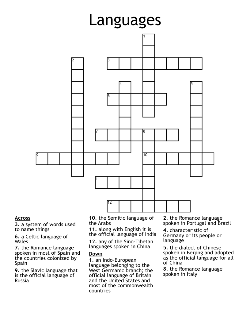 Languages Crossword WordMint Languages Crossword WordMint