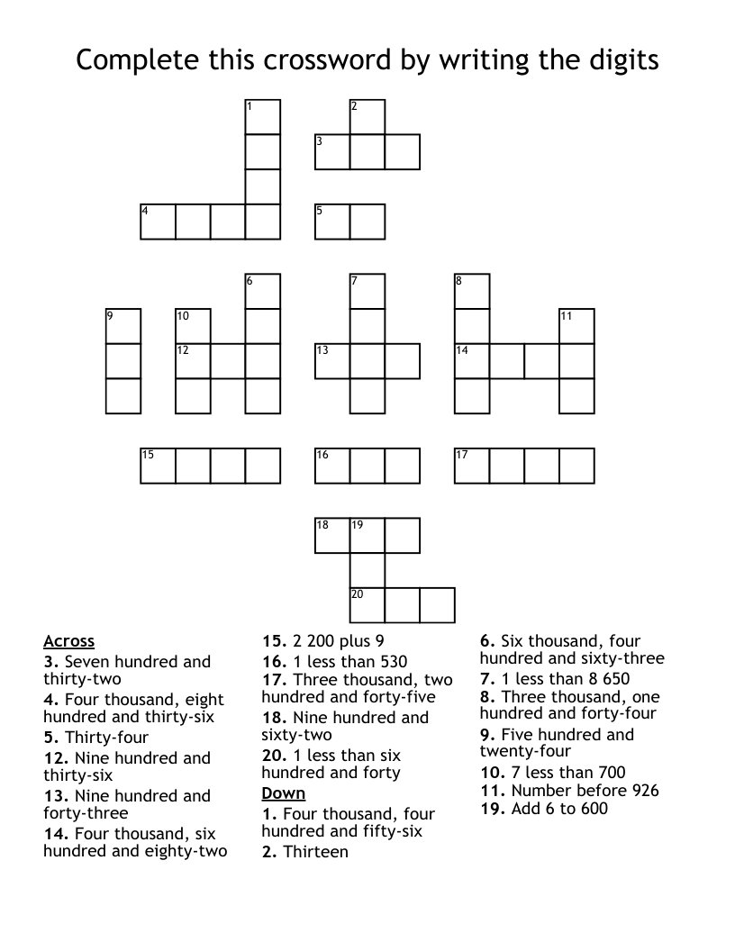 Large Numbers Crossword WordMint Large Numbers Crossword WordMint