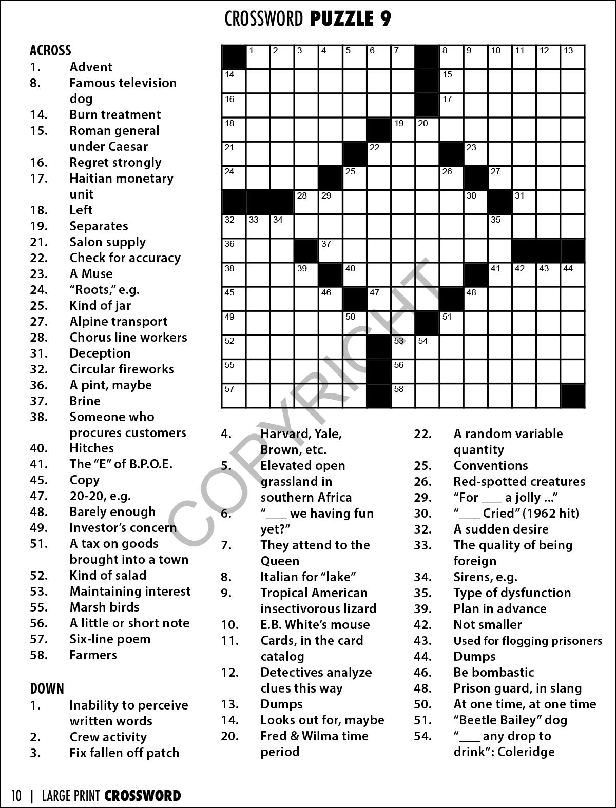 Large Print Crossword Puzzles Free Printable Worksheets