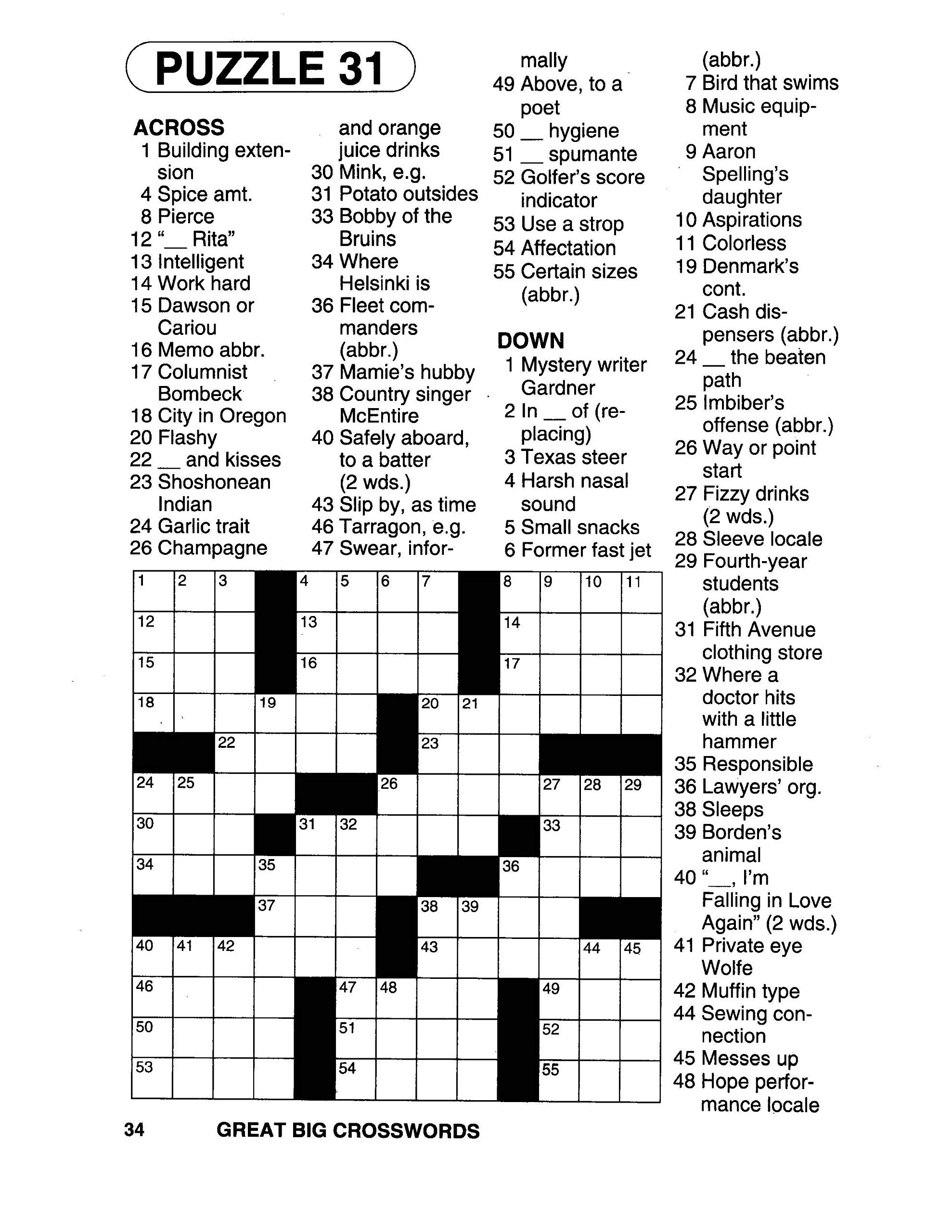 Large Printable Crossword Puzzles Free Coloring Pages To Print