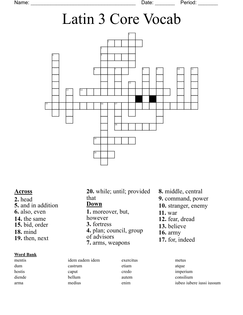 Latin 3 Core Vocab Crossword WordMint Latin 3 Core Vocab Crossword WordMint