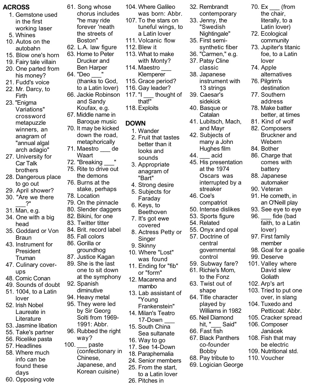 Latin Lovers Crossword Puzzle