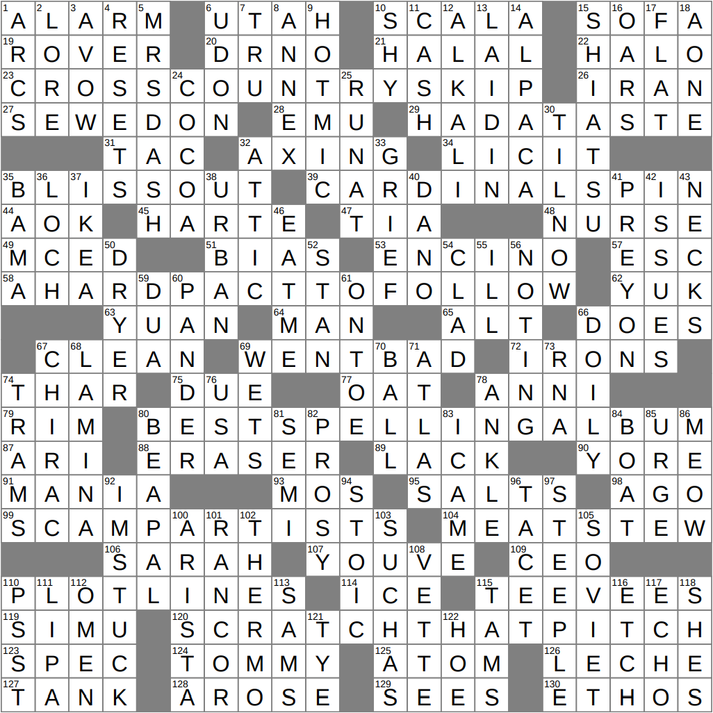 LAXCrossword Answers To The Los Angeles Times Crossword