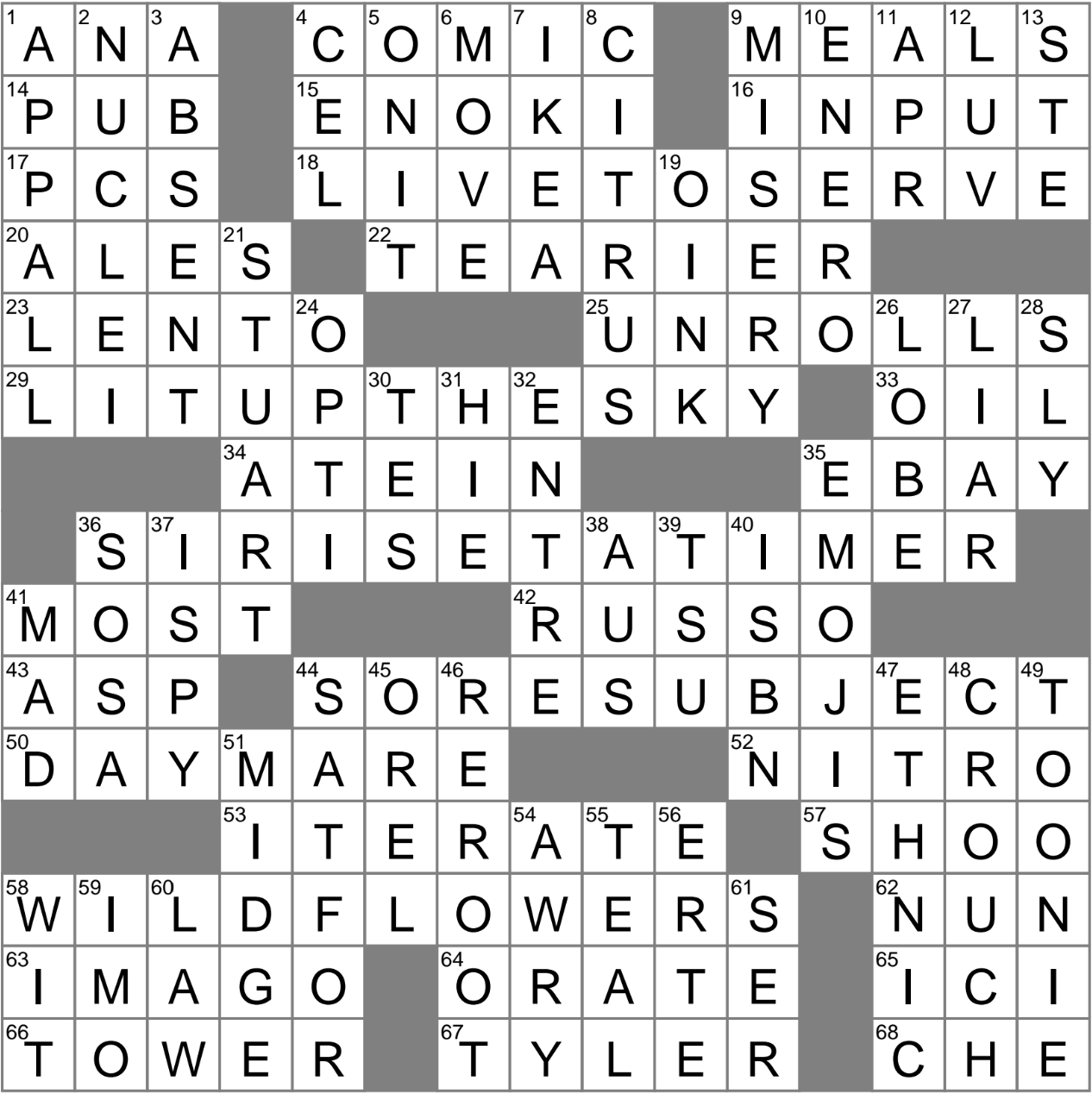LAXCrossword Answers To The Los Angeles Times Crossword