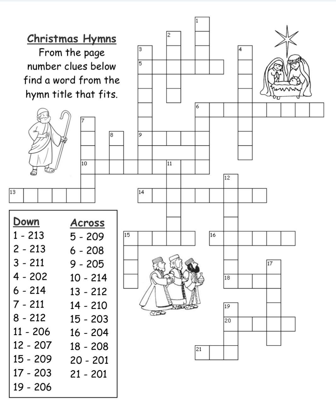 LDS Christmas Hymn Book Crossword Puzzle