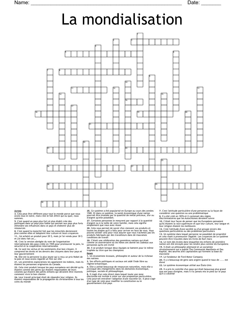 Le Cin ma Crossword WordMint