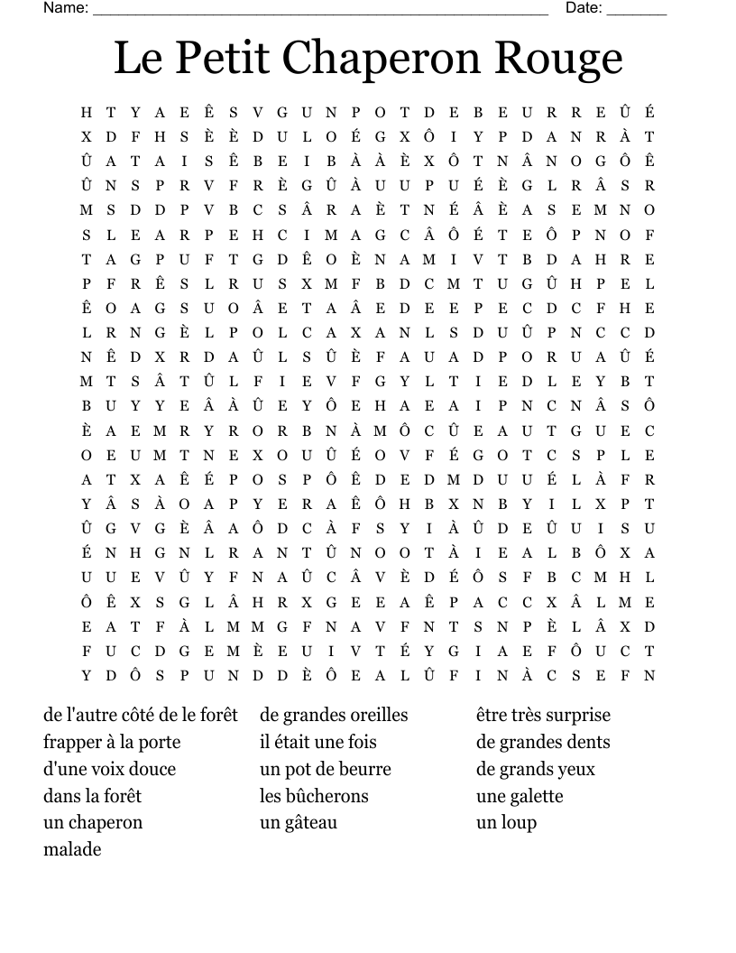 Le Petit Chaperon Rouge Word Search WordMint