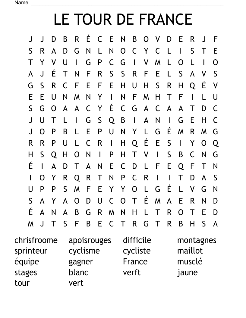 LE TOUR DE FRANCE Word Search WordMint