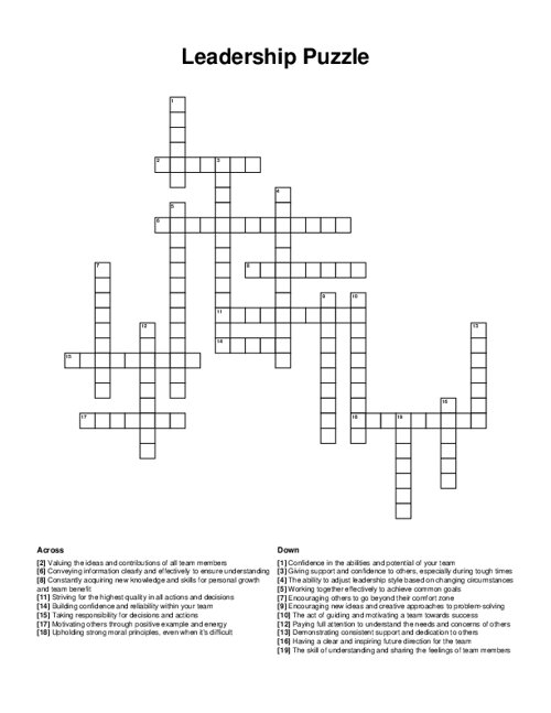 Leadership Puzzle Crossword Puzzle Leadership Puzzle Crossword Puzzle