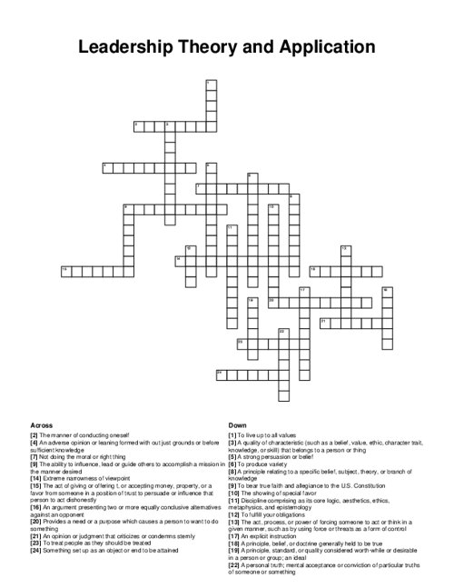 Leadership Theory And Application Crossword Puzzle Leadership Theory And Application Crossword Puzzle