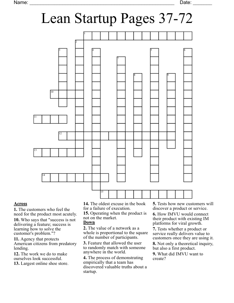 Lean Startup Pages 37 72 Crossword WordMint Lean Startup Pages 37 72 Crossword WordMint