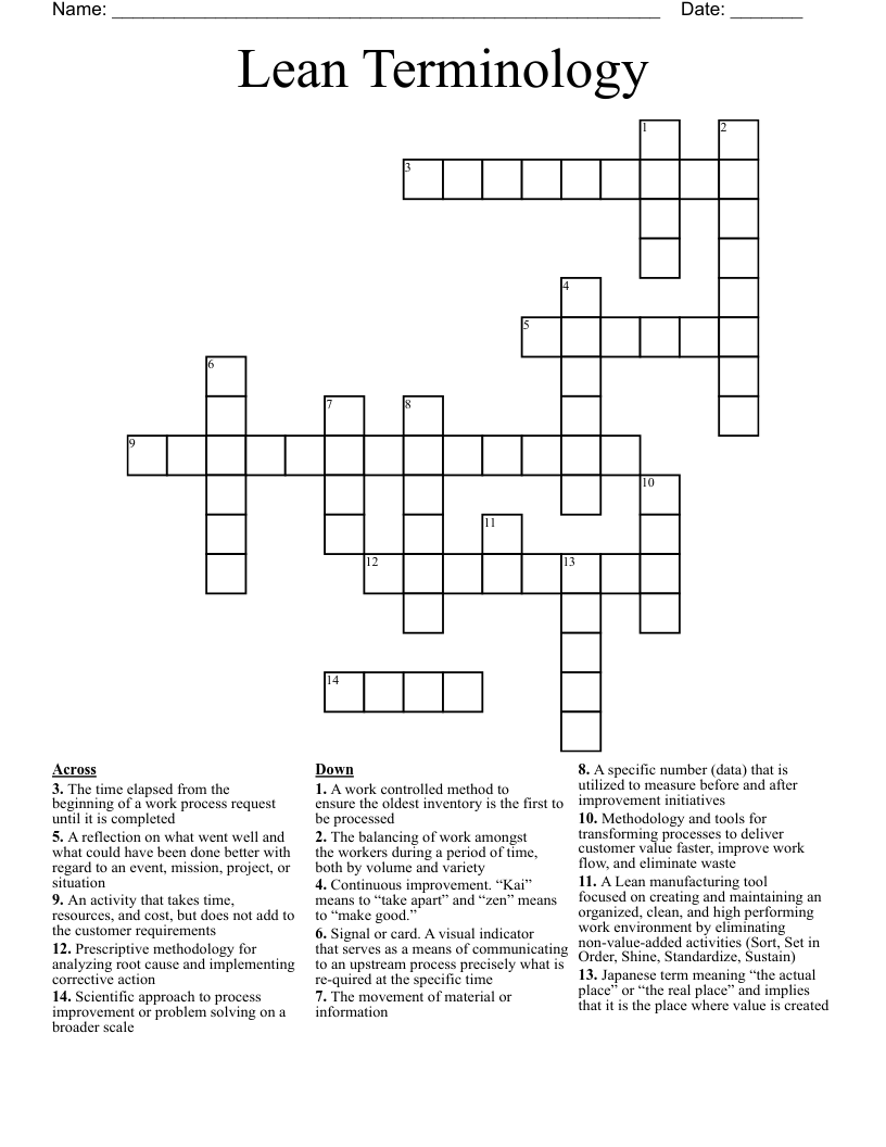 Lean Terminology Crossword WordMint Lean Terminology Crossword WordMint
