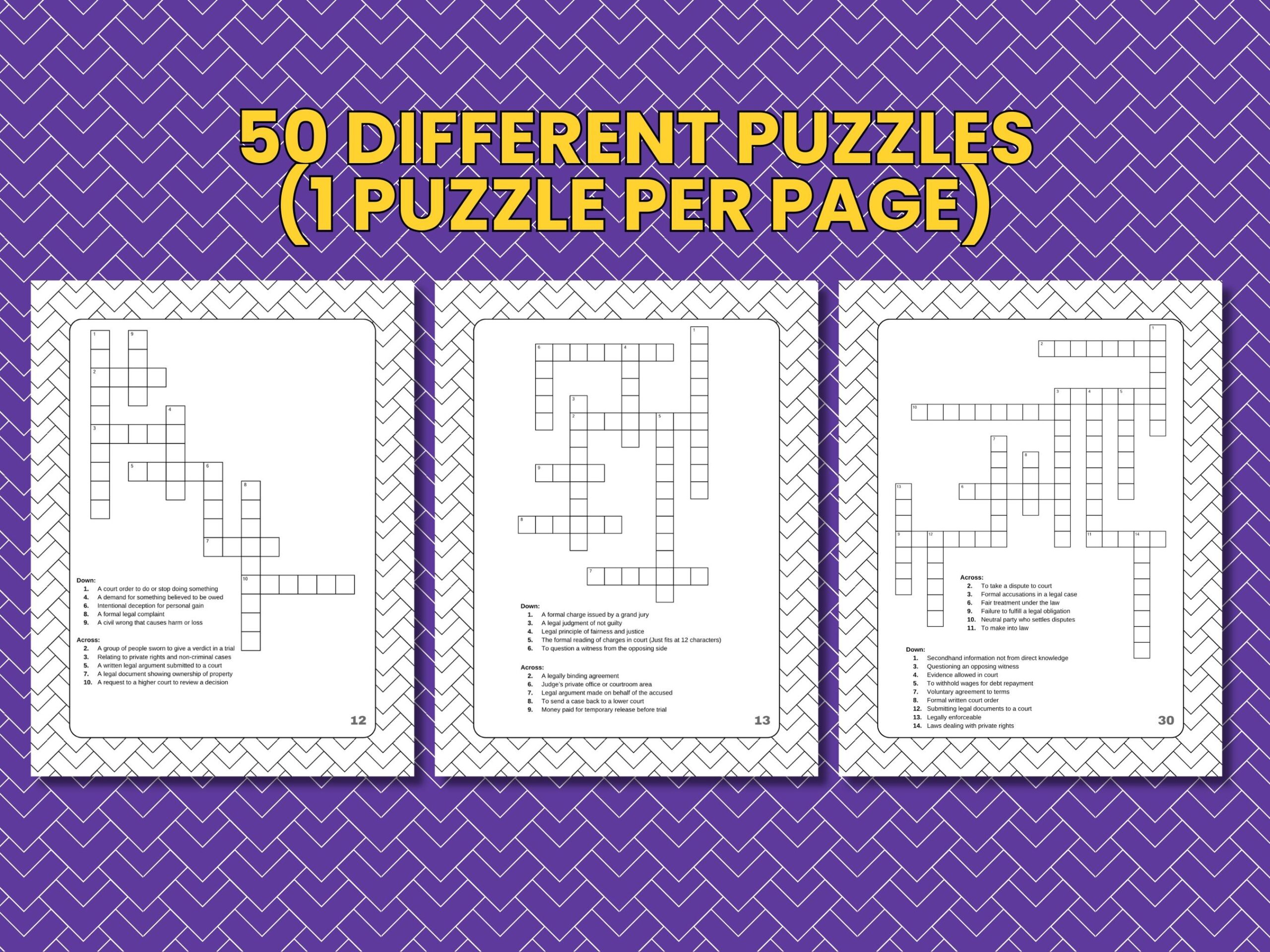 Legal Crossword Puzzles For Lawyers 50 Law themed Games PDF Download Etsy