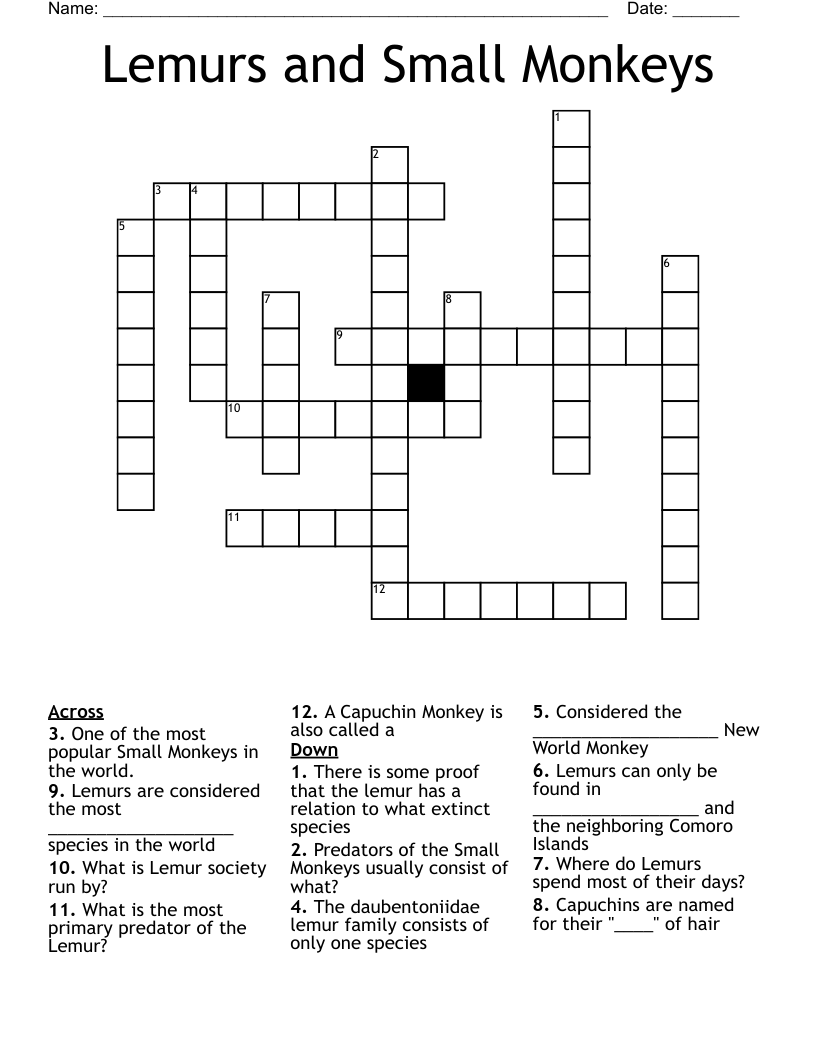 Lemurs And Small Monkeys Crossword WordMint