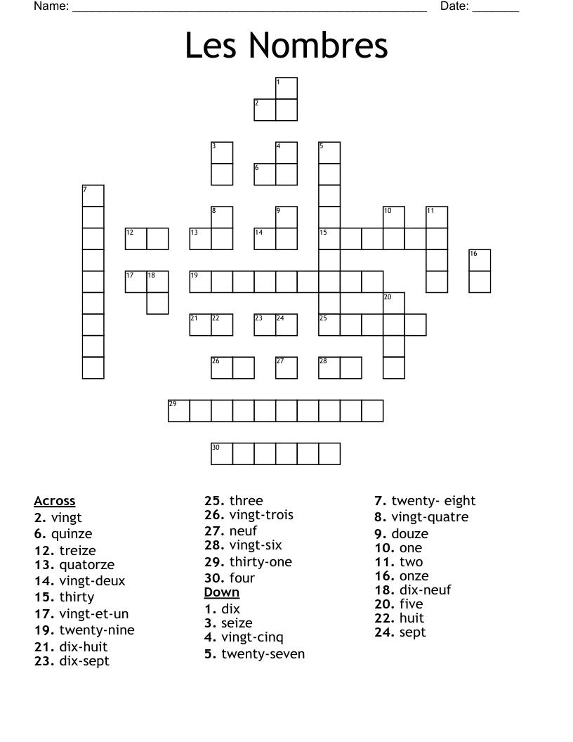 Les Nombres Crossword WordMint