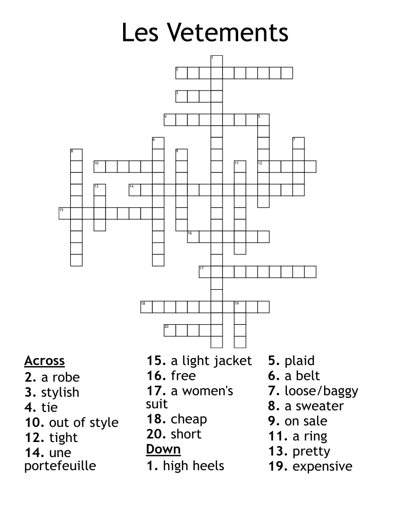 Les Vetements Crossword WordMint