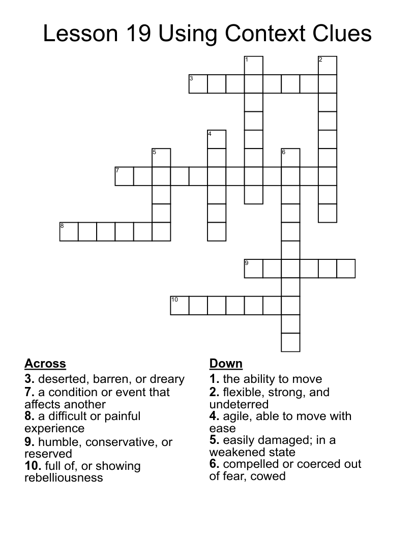 Lesson 19 Using Context Clues Crossword WordMint