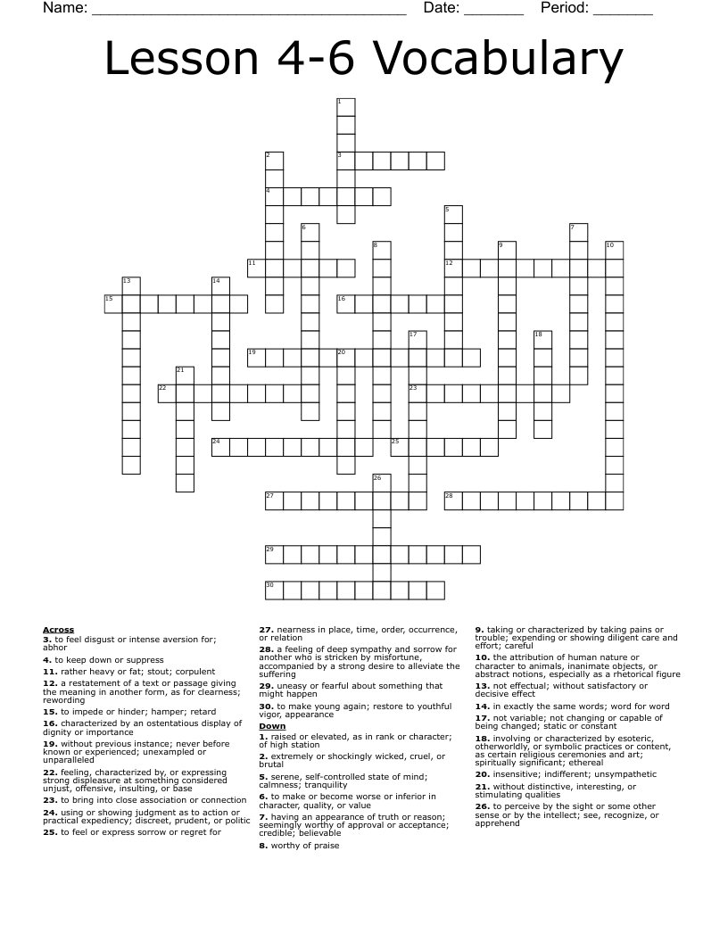 Lesson 4 6 Vocabulary Crossword WordMint