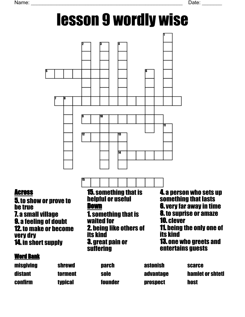 Lesson 9 Wordly Wise Crossword WordMint Lesson 9 Wordly Wise Crossword WordMint