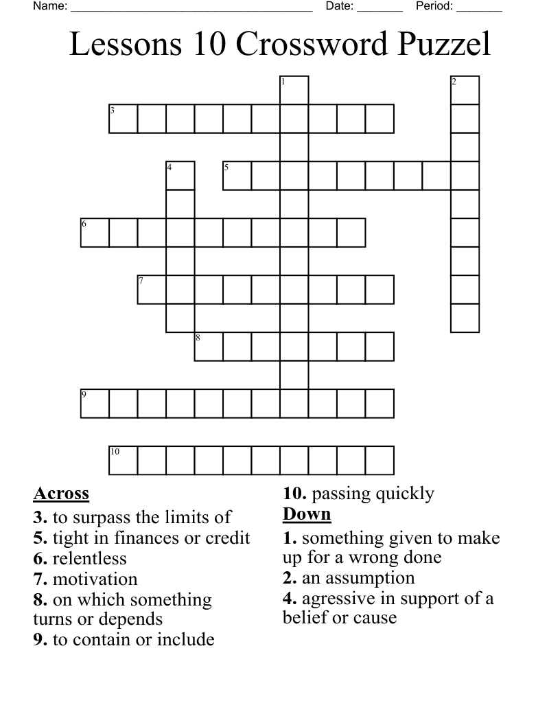 Lessons 10 Crossword Puzzel WordMint