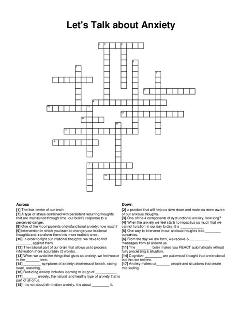 anxiety crossword puzzle clue