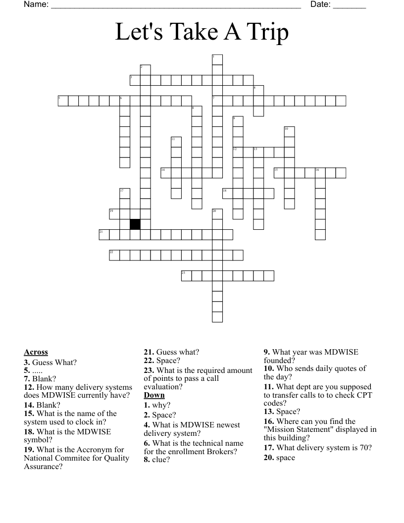 Let s Take A Trip Crossword WordMint