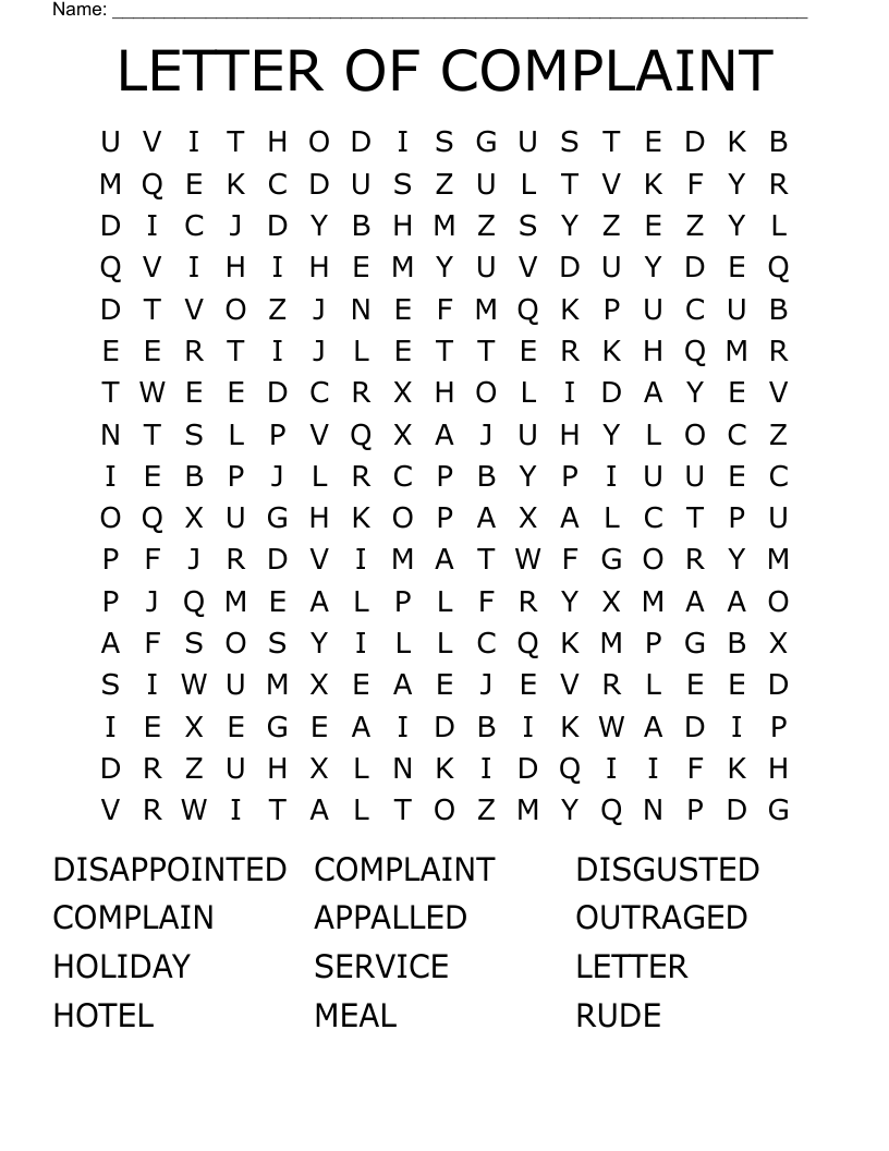 LETTER OF COMPLAINT Word Search WordMint