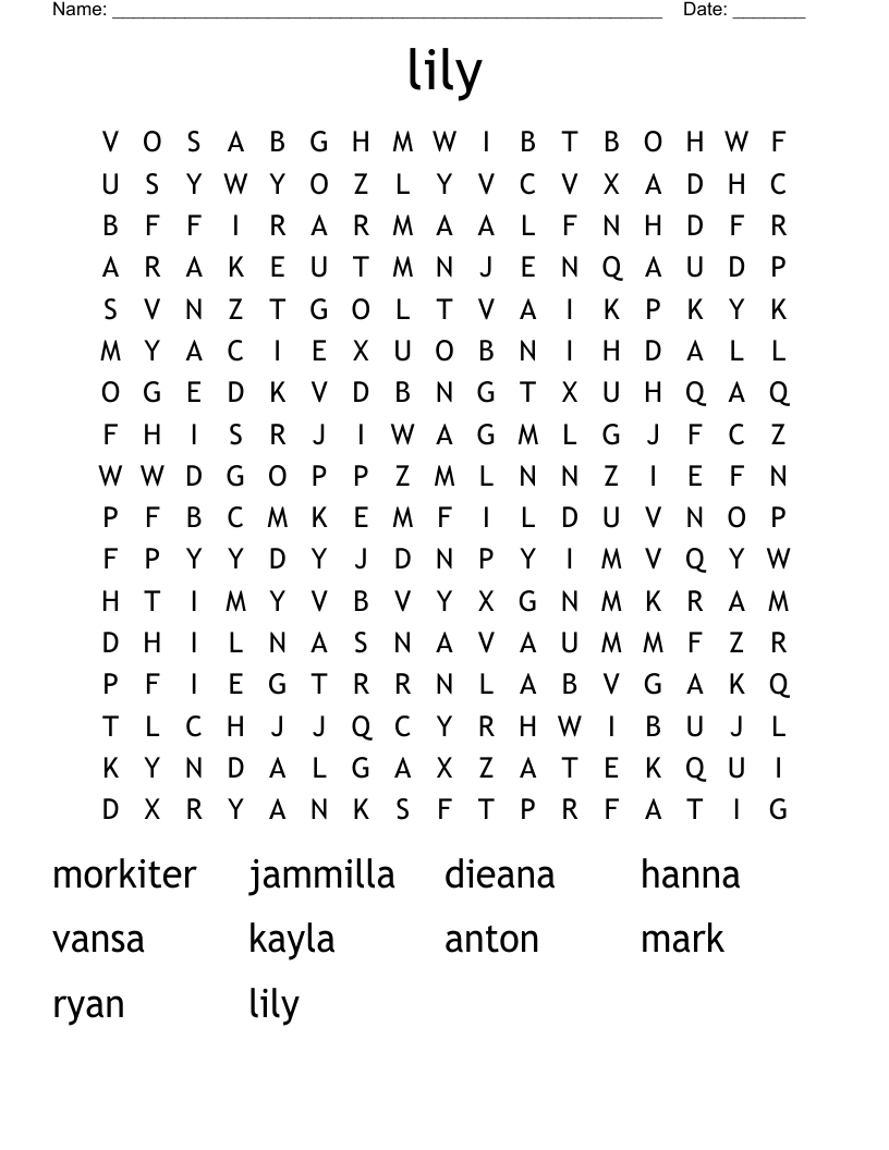 Lily Word Search WordMint