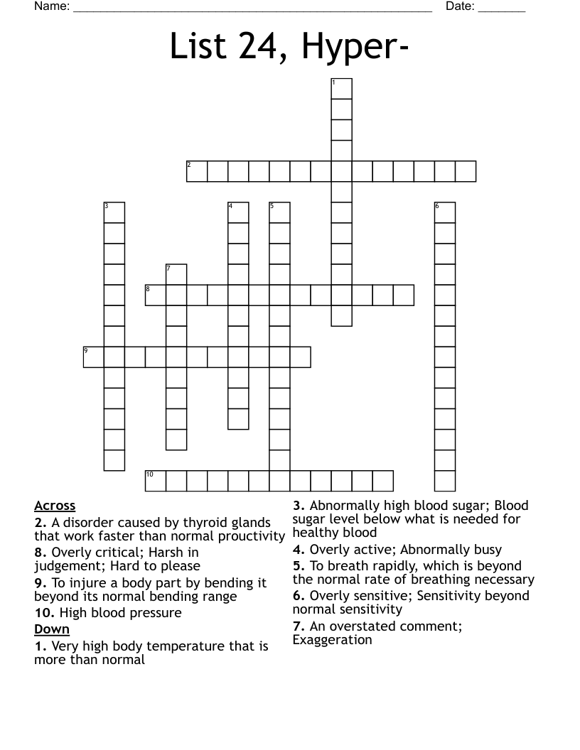 List 24 Hyper Crossword WordMint