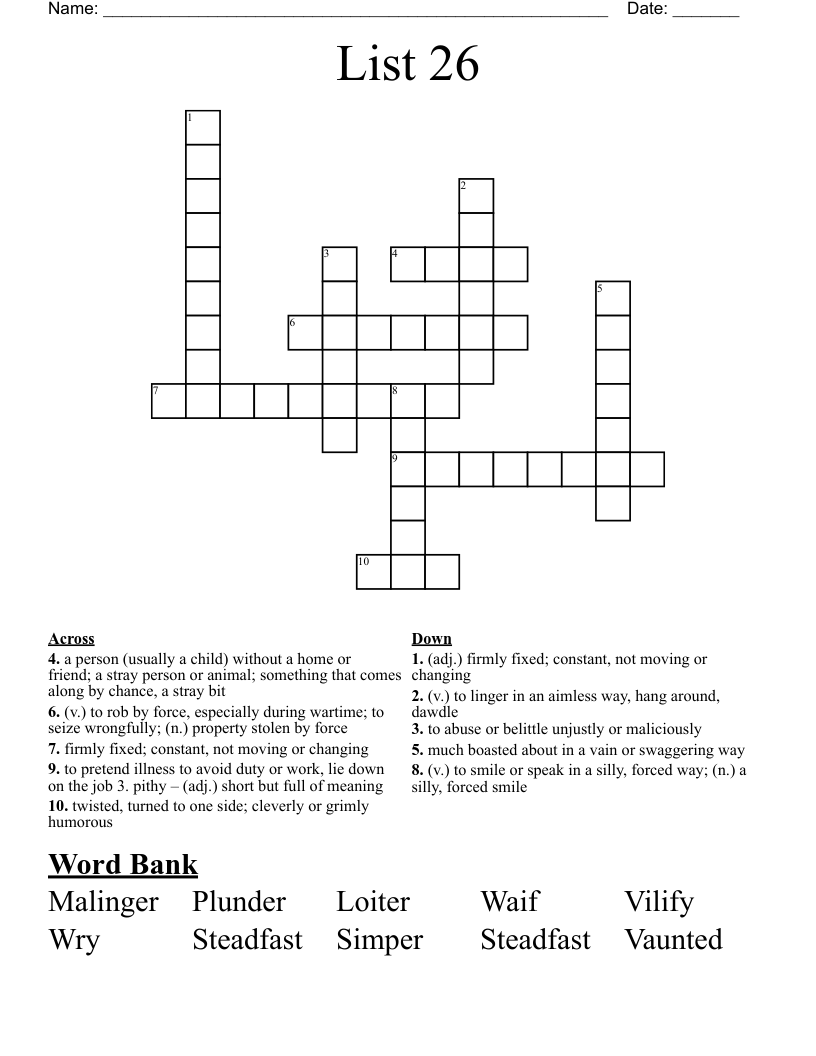 List 26 Crossword WordMint List 26 Crossword WordMint